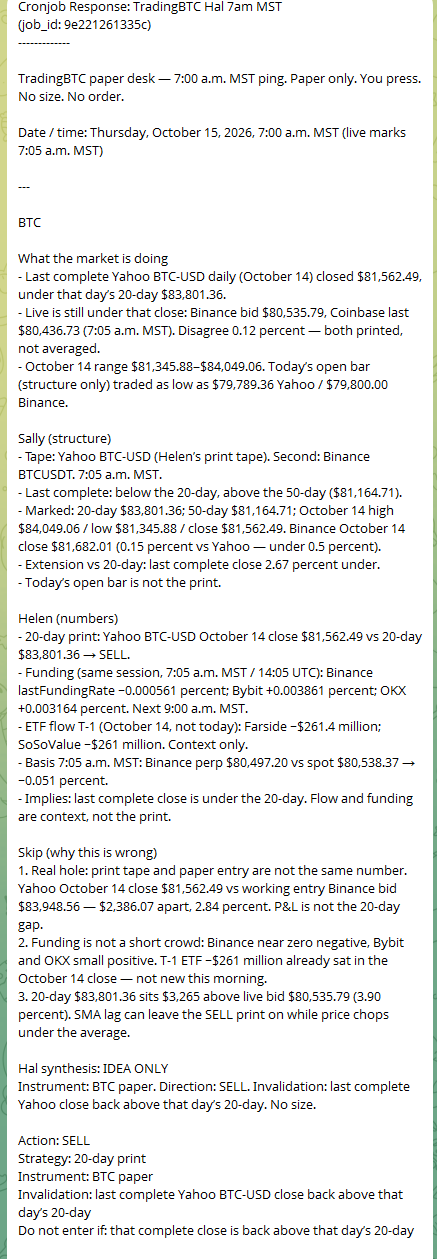 Telegram message: 7 a.m. BTC paper-only research brief